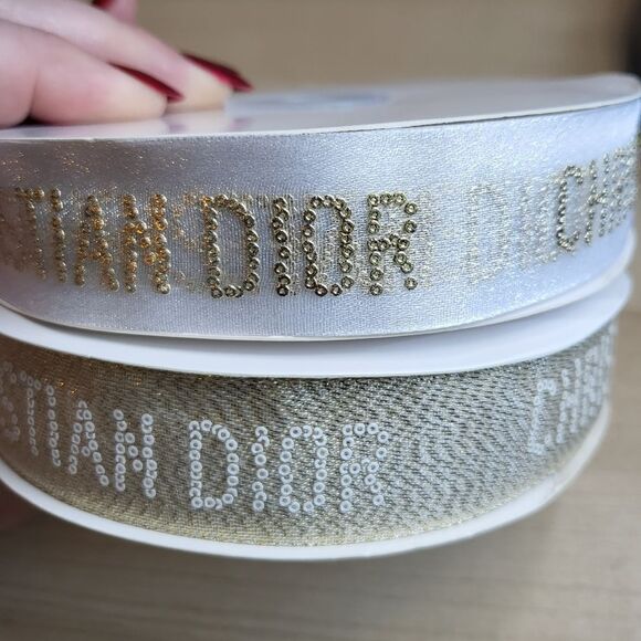 Dior Parfums Xmas Ribbon | Gold & White | Two Different Ribbon | 2 meters long - Picture 3 of 4